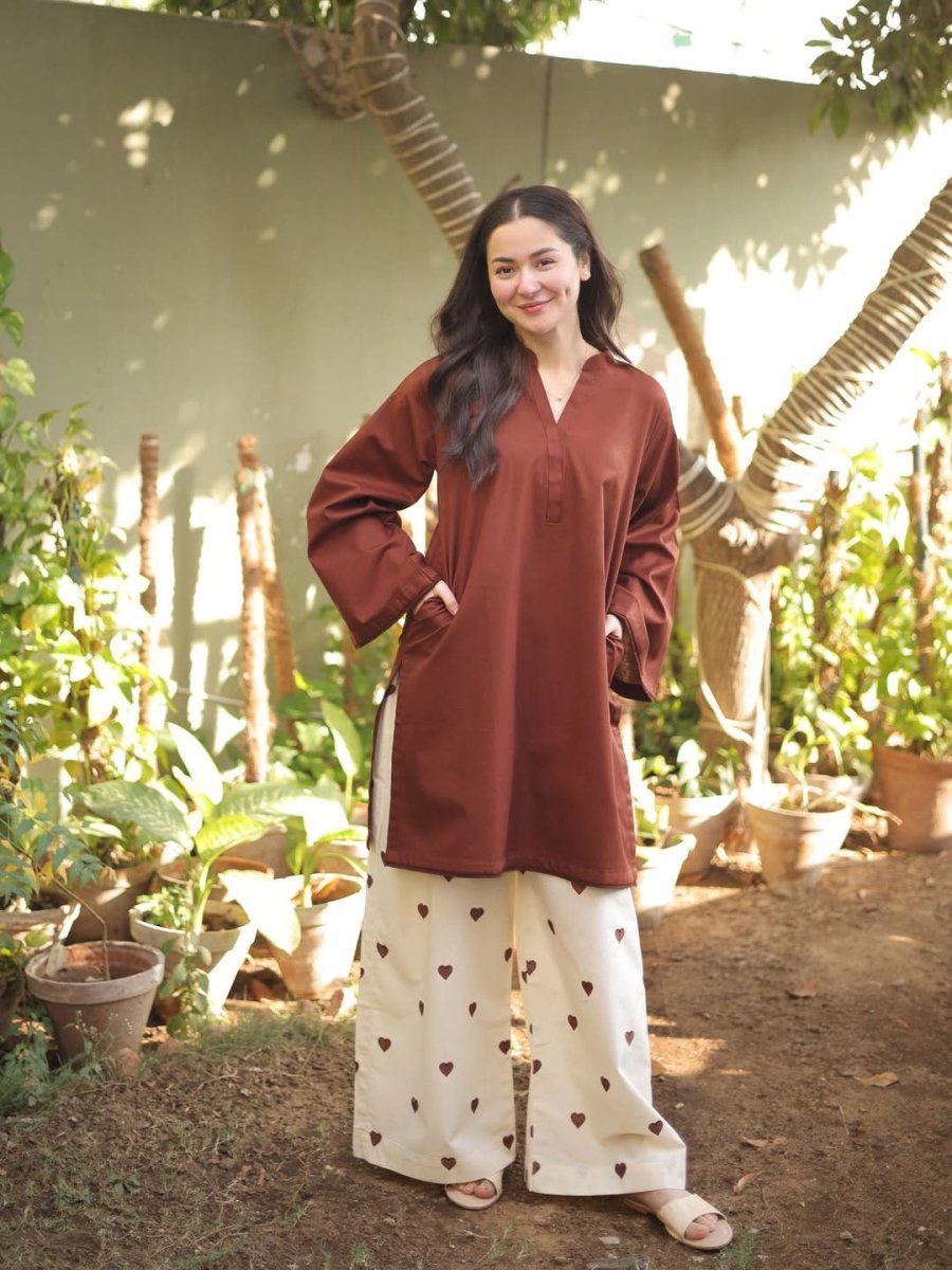 Heart Printed Flapper with V - Neck Short Style Shirt - Libas Lounge