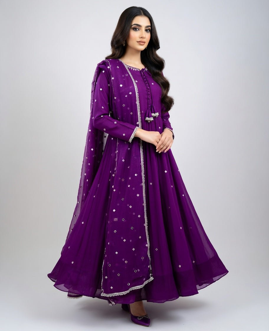 Long Sleeves Maxi With Lace Dupatta 3PCs - Libas Lounge