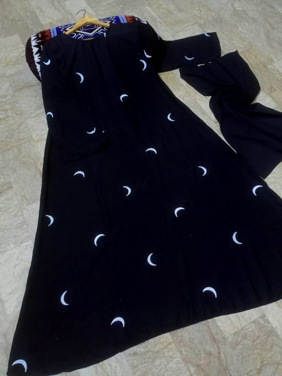 Moon 🌙 Embroidered Abaya with stoller 2PC - Libas Lounge