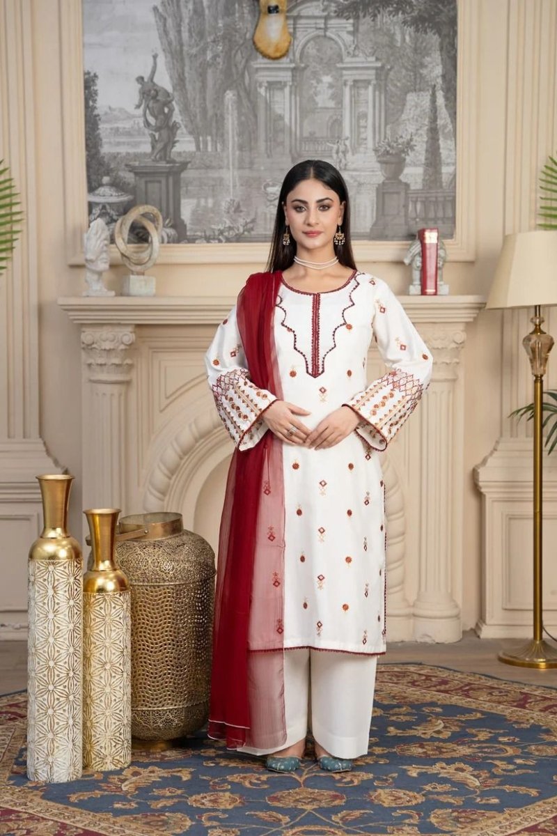 Noor e Riwayat 3PCS With Chaffon Dupatta - Libas Lounge