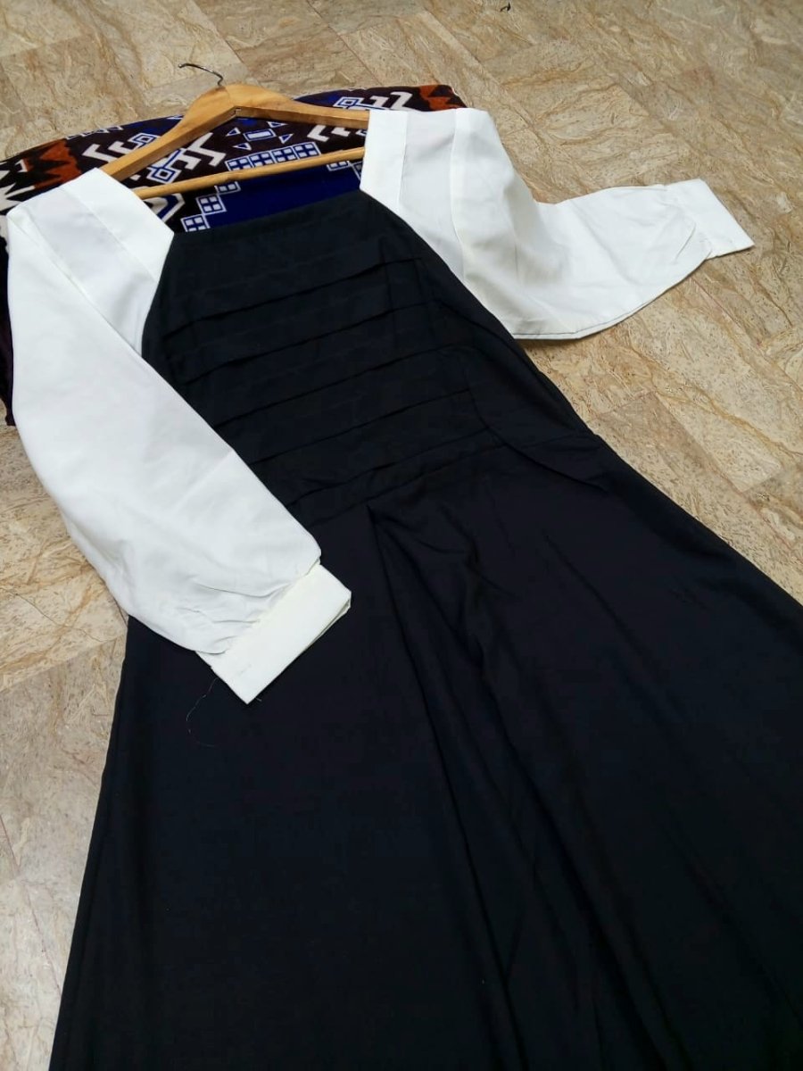 Pleated Maxi Dress with Contrast White Sleeves - Libas Lounge
