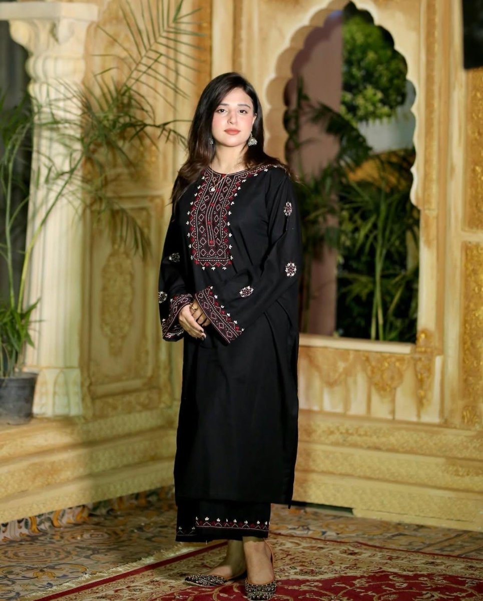 Premium Embroidered Black Lux 2Pc - Libas Lounge