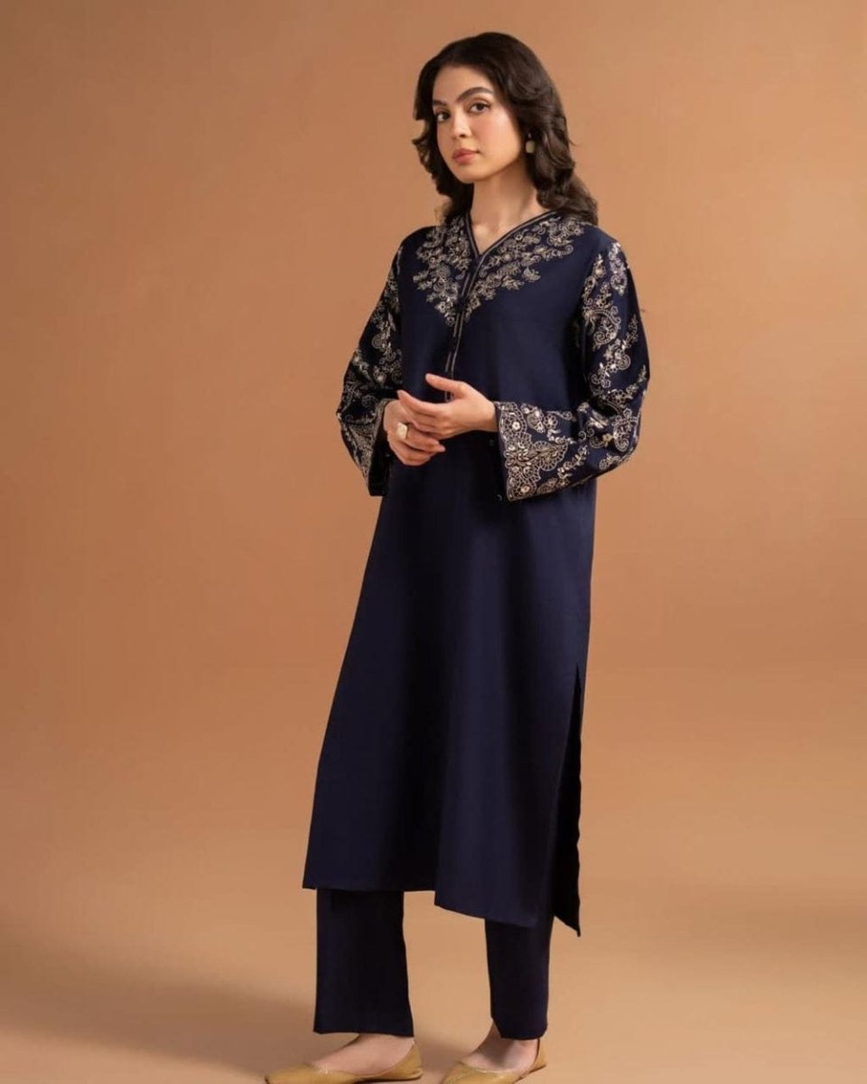Premium Embroidered Blue Topz 2pc - Libas Lounge