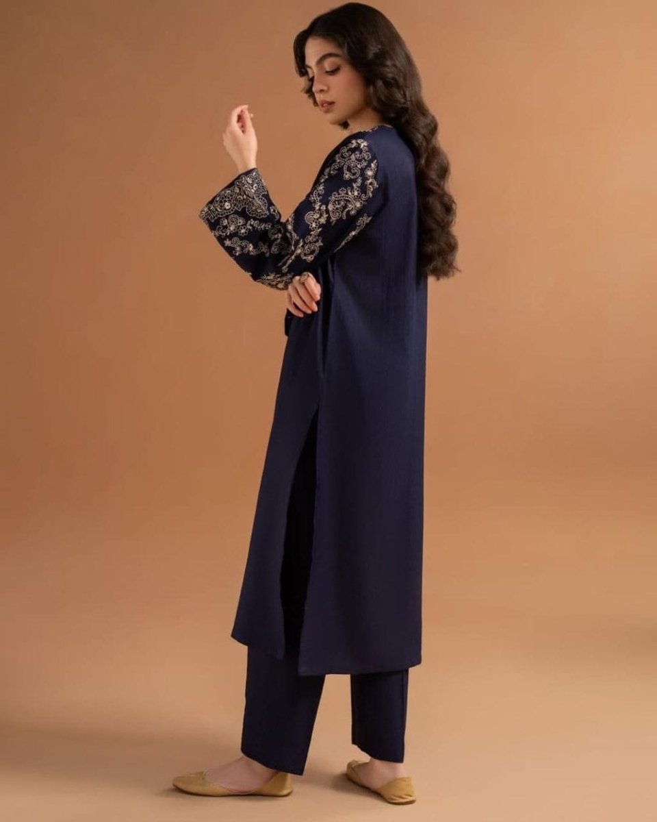 Premium Embroidered Blue Topz 2pc - Libas Lounge