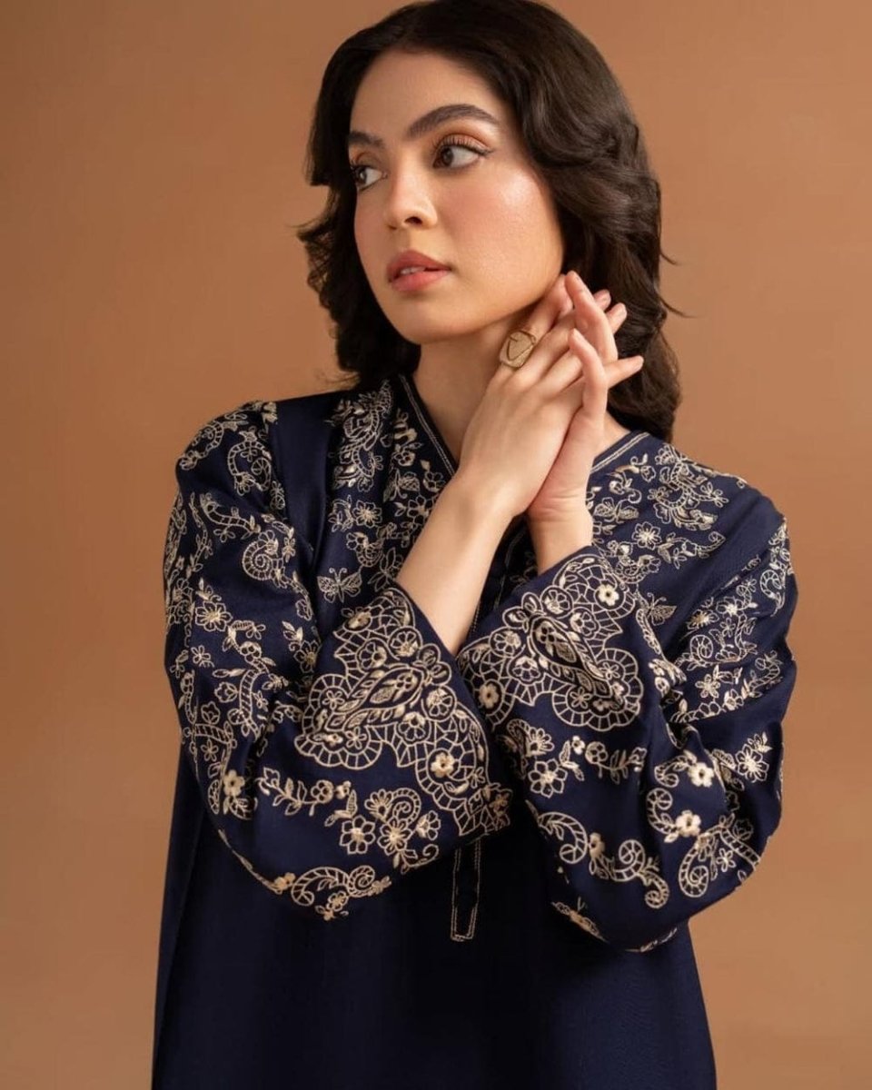 Premium Embroidered Blue Topz 2pc - Libas Lounge
