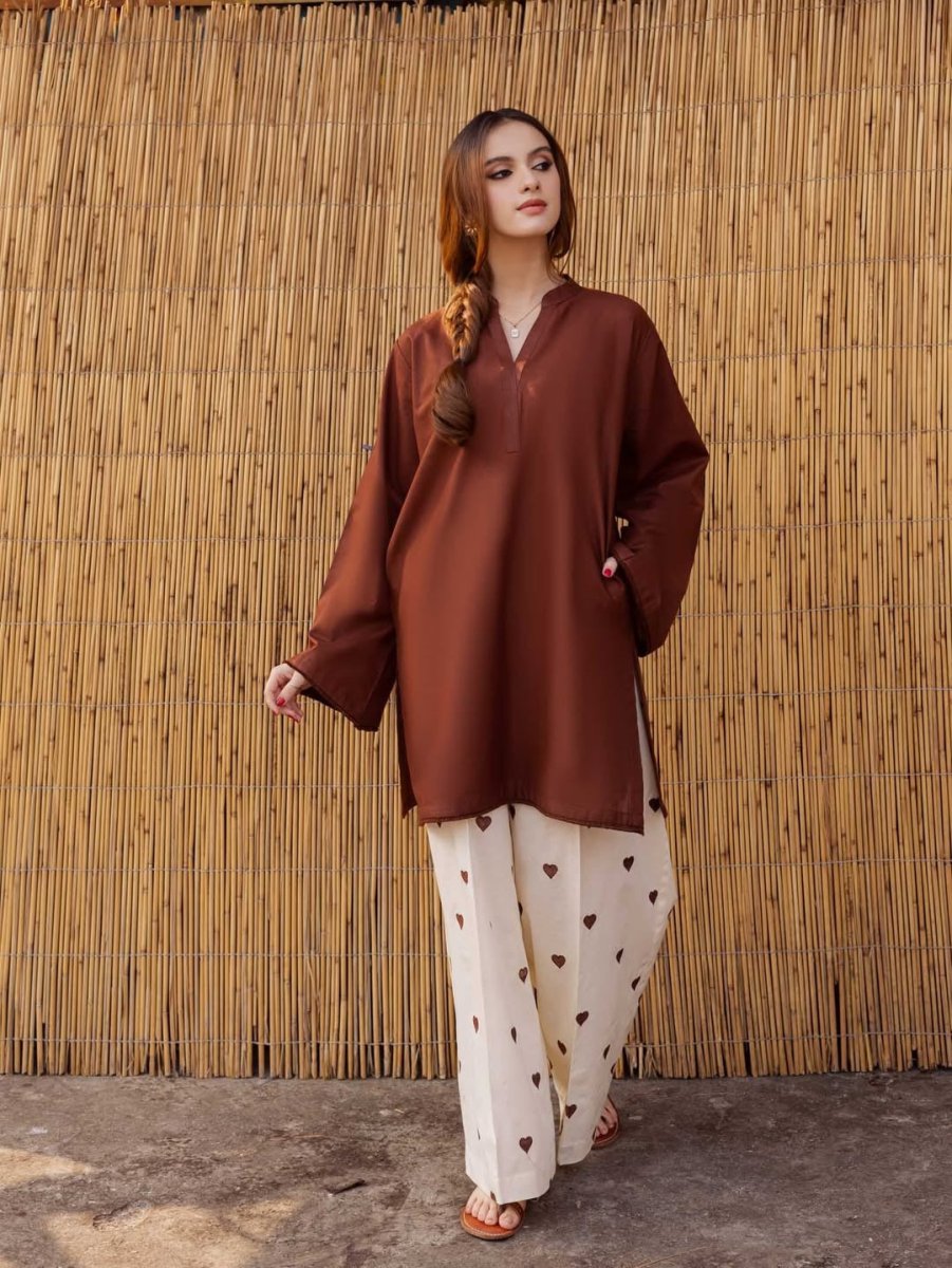 Heart Printed Flapper with V - Neck Short Style Shirt - Libas Lounge