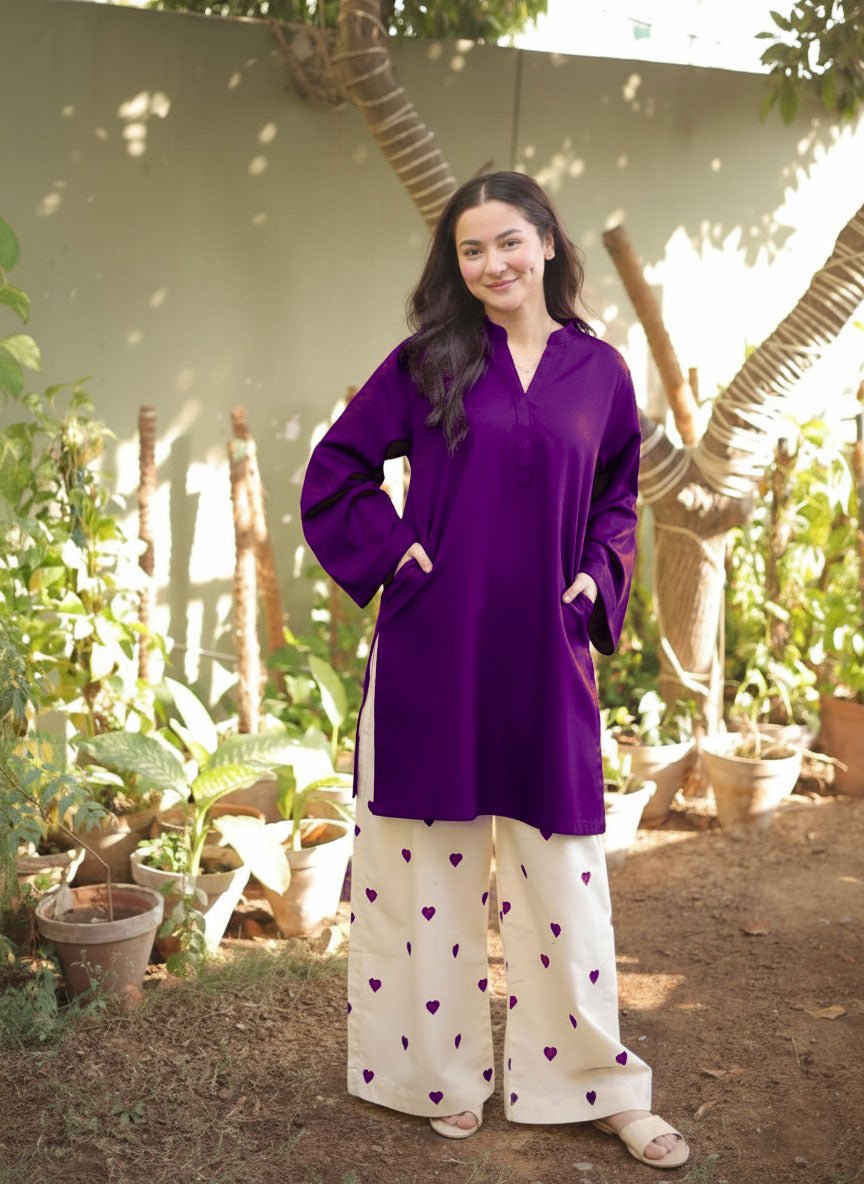 Heart Printed Flapper with V - Neck Short Style Shirt - Libas Lounge