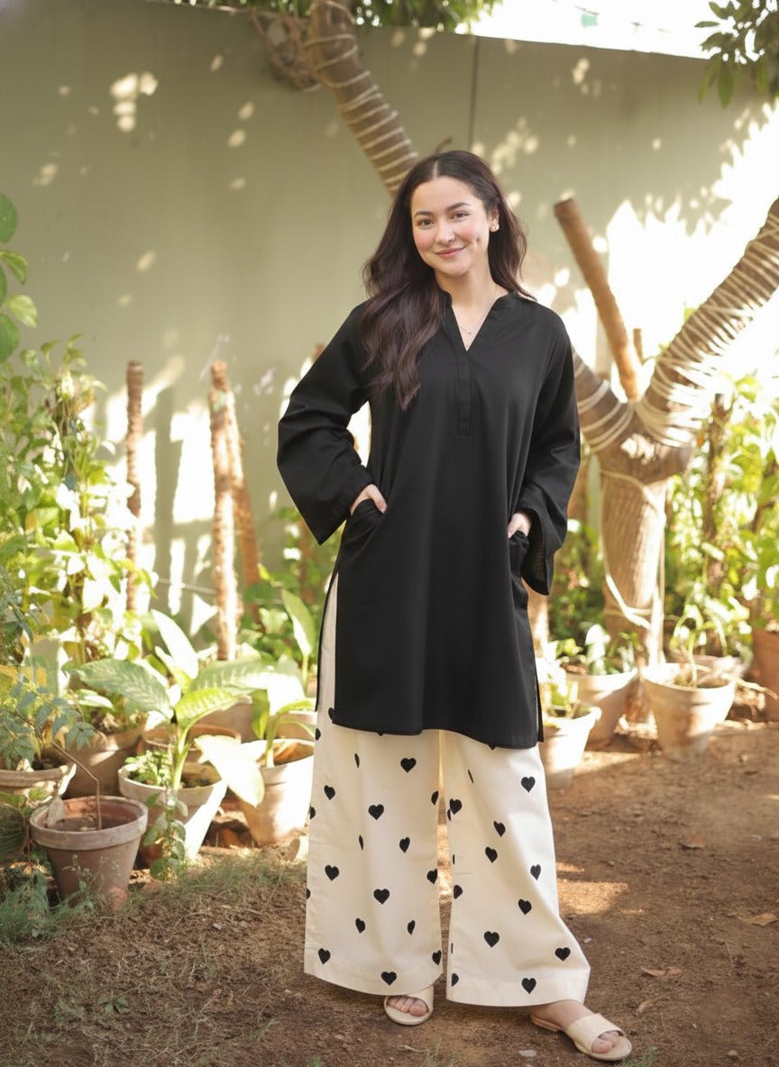 Heart Printed Flapper with V - Neck Short Style Shirt - Libas Lounge