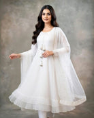 Long Sleeves Maxi With Lace Dupatta 3PCs - Libas Lounge