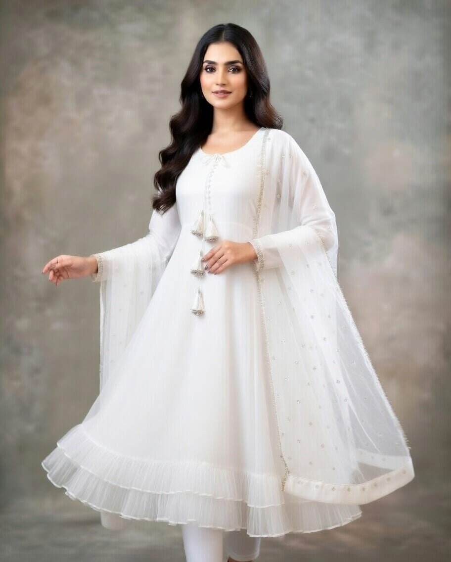 Long Sleeves Maxi With Lace Dupatta 3PCs - Libas Lounge