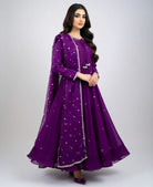 Long Sleeves Maxi With Lace Dupatta 3PCs - Libas Lounge