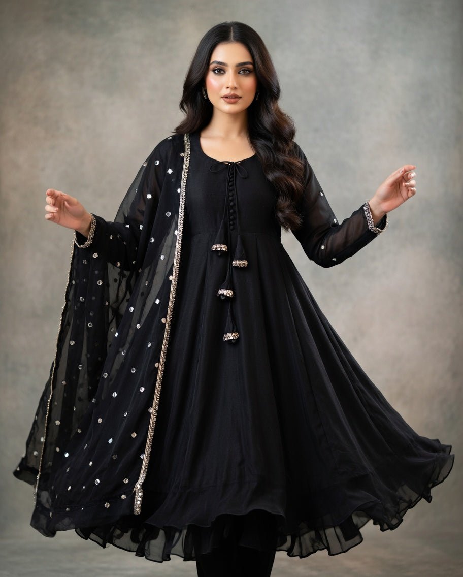 Long Sleeves Maxi With Lace Dupatta 3PCs - Libas Lounge