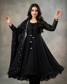 Long Sleeves Maxi With Lace Dupatta 3PCs - Libas Lounge