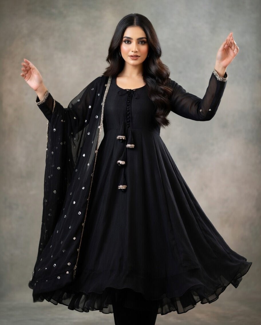 Long Sleeves Maxi With Lace Dupatta 3PCs - Libas Lounge
