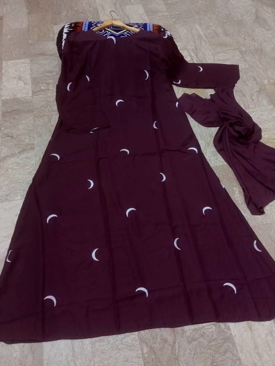Moon 🌙 Embroidered Abaya with stoller 2PC - Libas Lounge