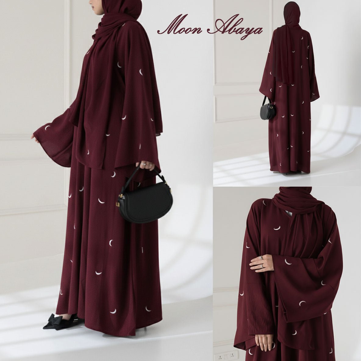 Moon 🌙 Embroidered Abaya with stoller 2PC - Libas Lounge