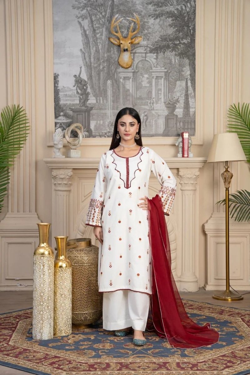 Noor e Riwayat 3PCS With Chaffon Dupatta - Libas Lounge