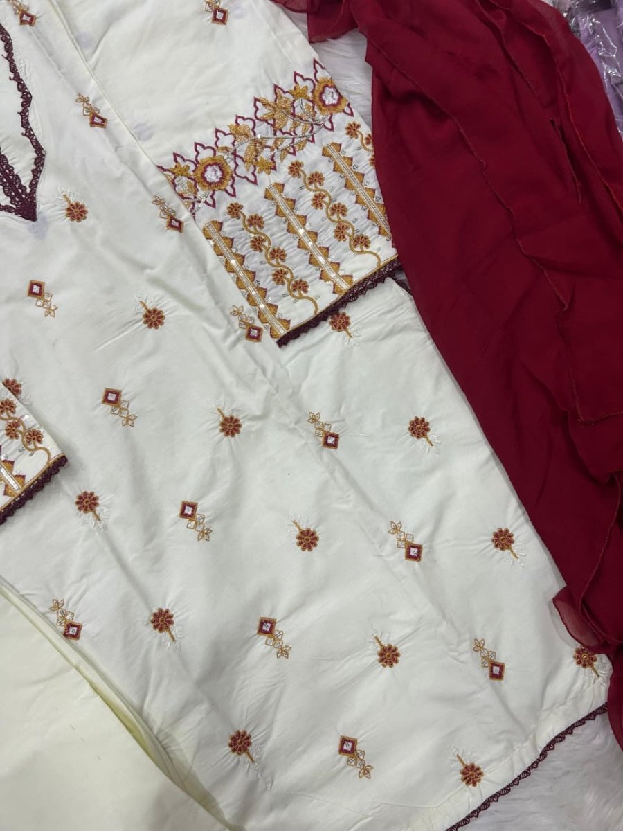 Noor e Riwayat 3PCS With Chaffon Dupatta - Libas Lounge