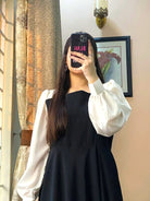 Pleated Maxi Dress with Contrast White Sleeves - Libas Lounge