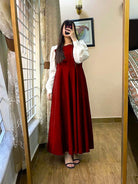 Pleated Maxi Dress with Contrast White Sleeves - Libas Lounge