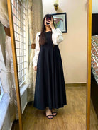 Pleated Maxi Dress with Contrast White Sleeves - Libas Lounge