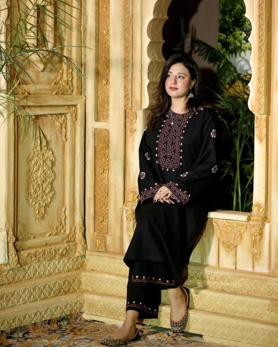 Premium Embroidered Black Lux 2Pc - Libas Lounge