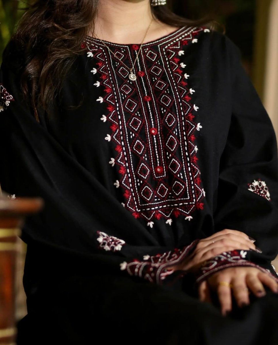 Premium Embroidered Black Lux 2Pc - Libas Lounge