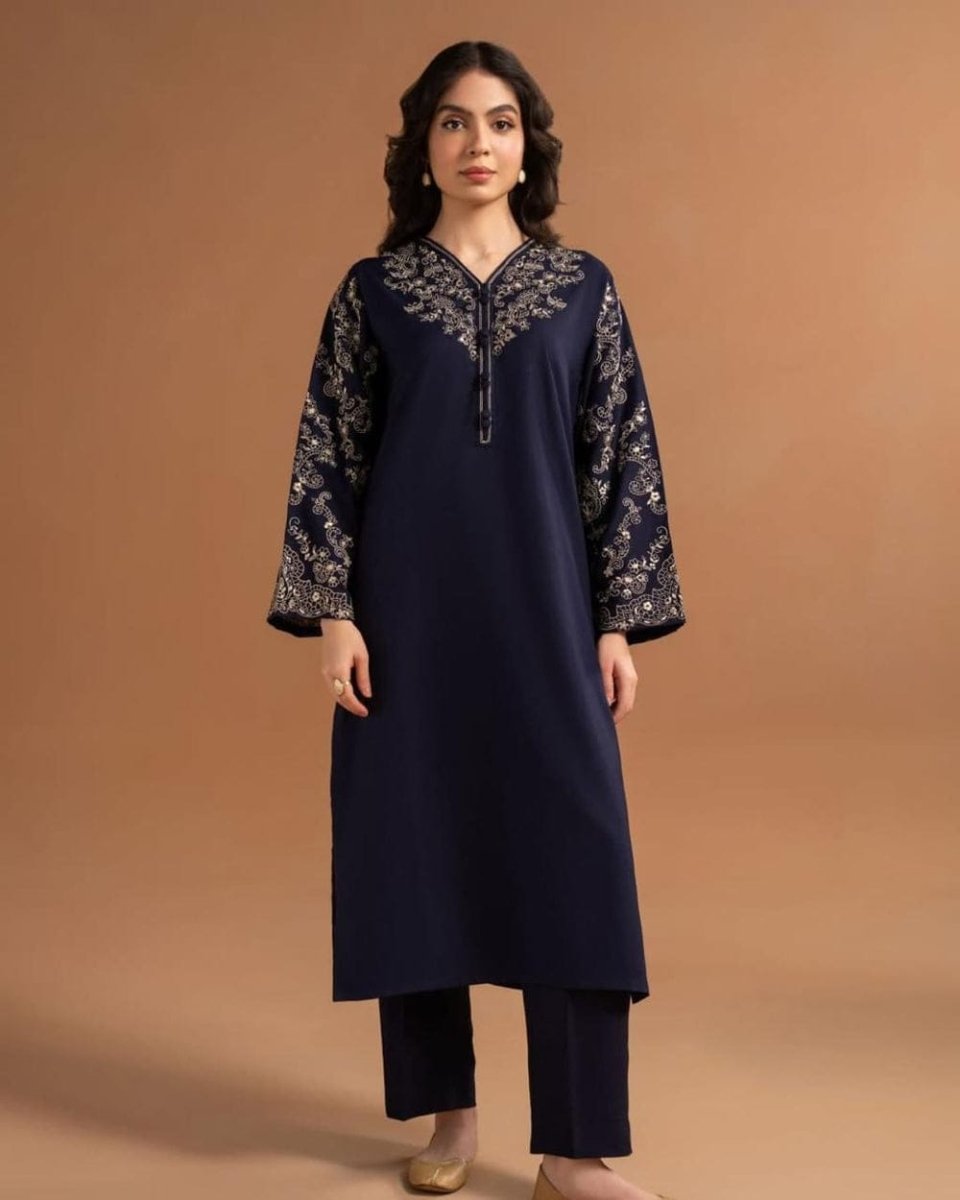 Premium Embroidered Blue Topz 2pc - Libas Lounge