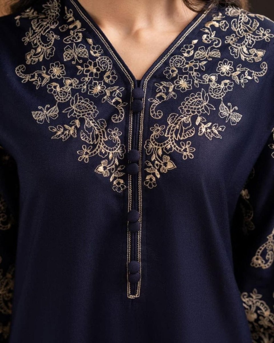 Premium Embroidered Blue Topz 2pc - Libas Lounge