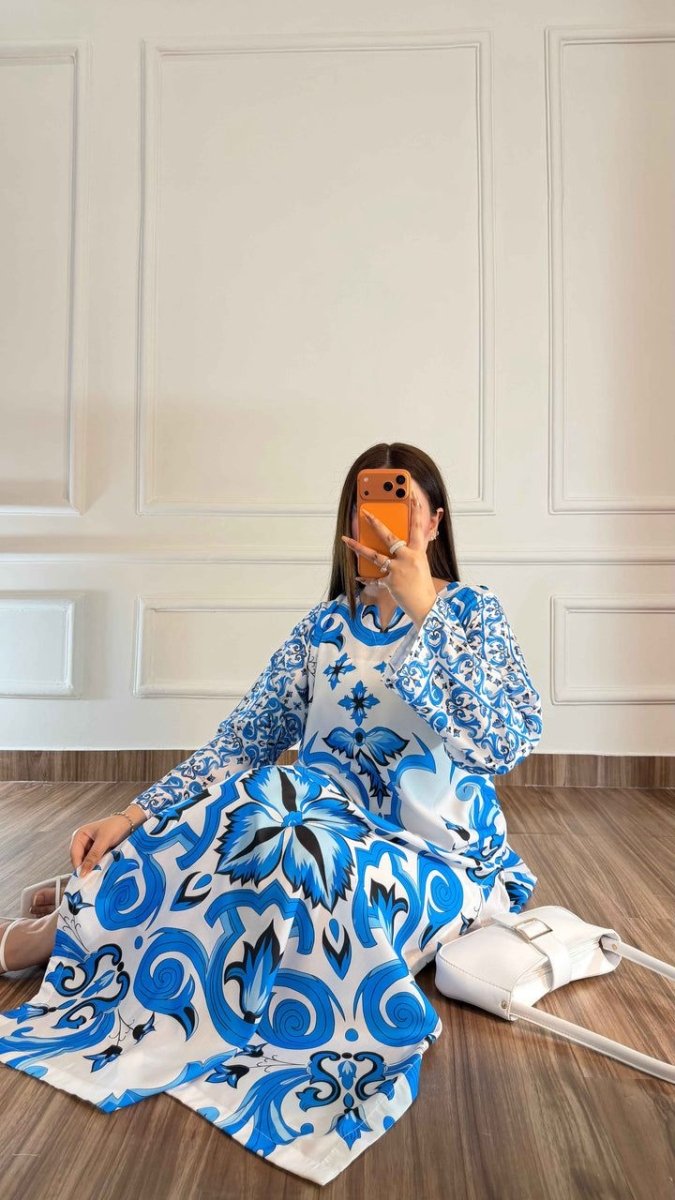 Royal Blue Printed 2PC Maxi - Libas Lounge