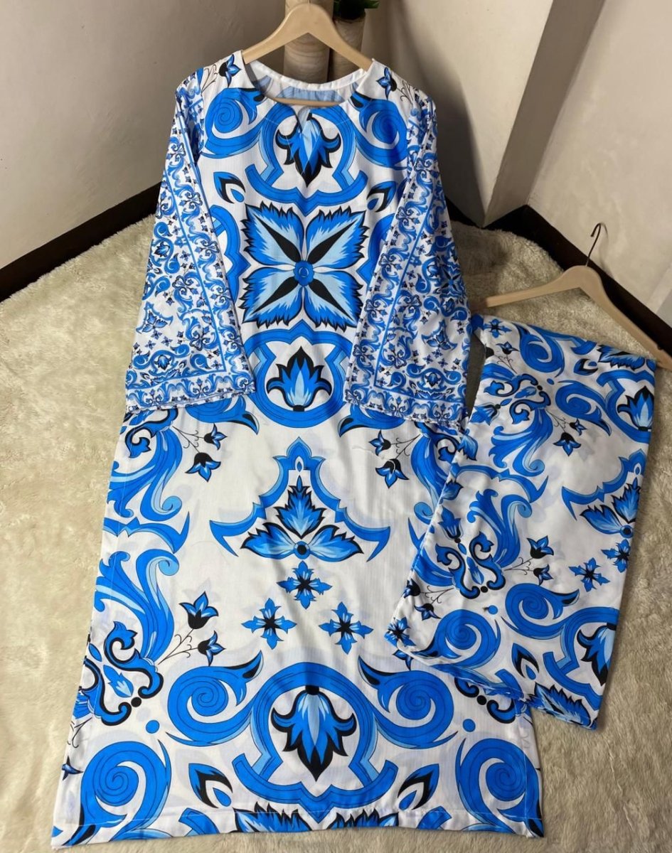 Royal Blue Printed 2PC Maxi - Libas Lounge